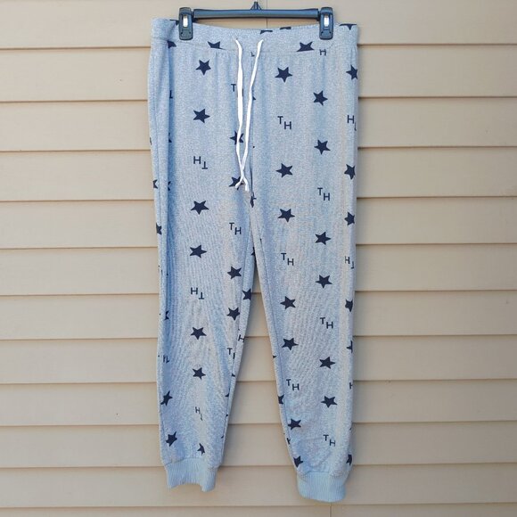Tommy Hilfiger Gray Pajama Jogger Pants Blue Star Print Lounge Comfy - Picture 2 of 11